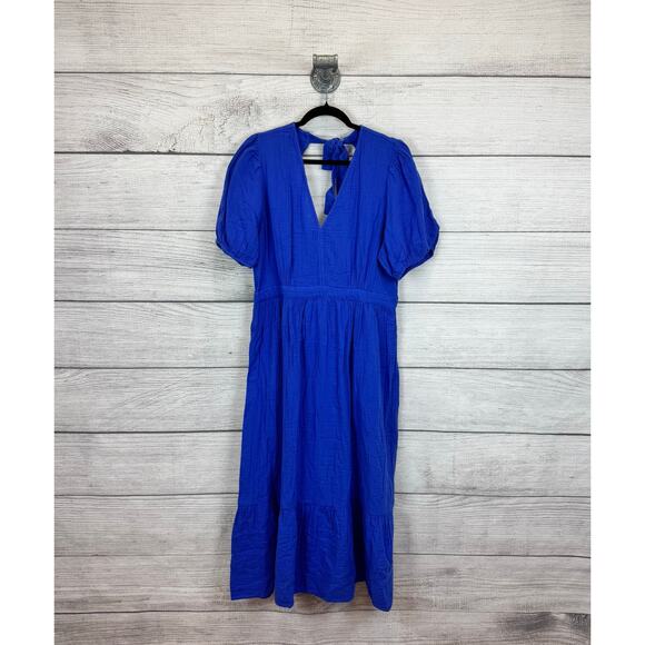 Gap Women's Blue Cotton Summer Gauze Open Back Midi Dress Size Large - Picture 1 of 9
